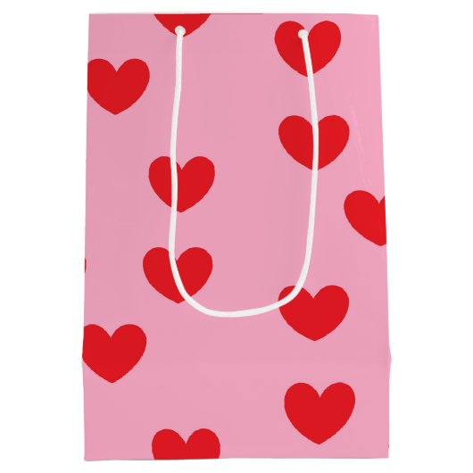 Gepersonaliseerde Happy Valentijns's rood hart roz Medium Cadeauzakje (Achterkant)