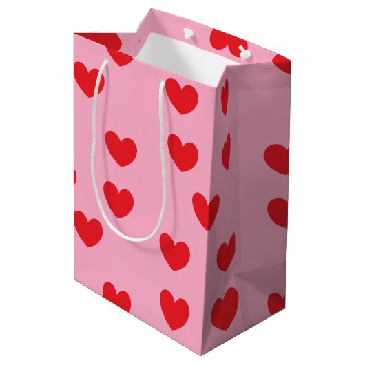 Gepersonaliseerde Happy Valentijns's rood hart roz Medium Cadeauzakje (Achterkant Gekanteld)