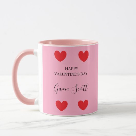 Gepersonaliseerde Happy Valentijns's rood hart roz Mok (Links)