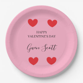Gepersonaliseerde Happy Valentijns's rood hart roz Papieren Bordje