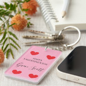 Gepersonaliseerde Happy Valentijns's rood hart roz Sleutelhanger (Voorkant Rechts)