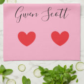 Gepersonaliseerde Happy Valentijns's rood hart roz Theedoek (Gevouwen)