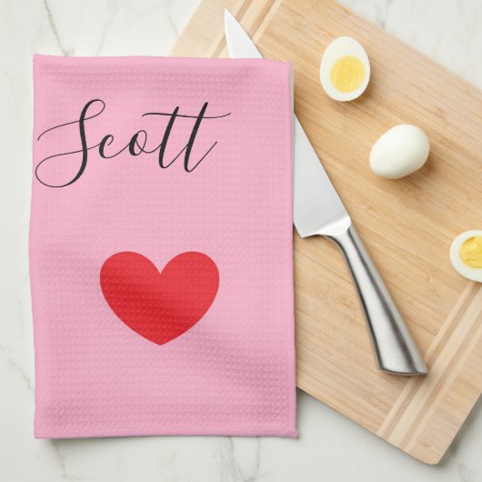 Gepersonaliseerde Happy Valentijns's rood hart roz Theedoek (Quarter Fold)