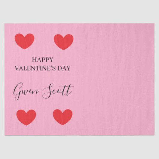 Gepersonaliseerde Happy Valentijns's rood hart roz Tissuepapier (Voorkant)