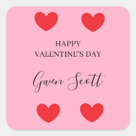 Gepersonaliseerde Happy Valentijns's rood hart roz Vierkante Sticker