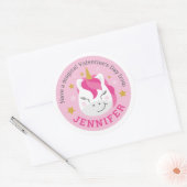 Gepersonaliseerde Happy Valentine's Day Eenhoorn S Ronde Sticker (Envelop)
