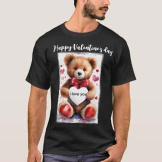 Gepersonaliseerde Happy Valentine's Day Teddy Bear T-shirt