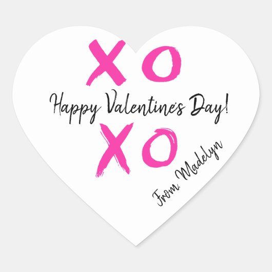 Gepersonaliseerde Happy Valentine's Day XOXO Hart Sticker (Voorkant)