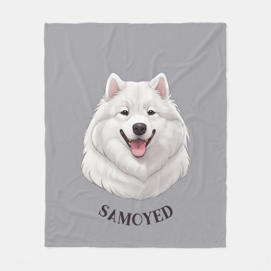 Gepersonaliseerde Happy White Samoyed Fleece Deken (Voorkant)
