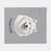 Gepersonaliseerde Happy White Samoyed Fleece Deken (Voorkant (Horizontaal))
