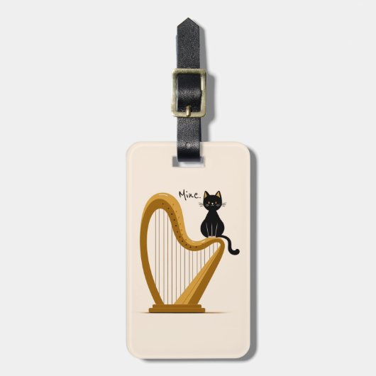Gepersonaliseerde Harp en Kat Bagagelabel (Voorkant verticaal)