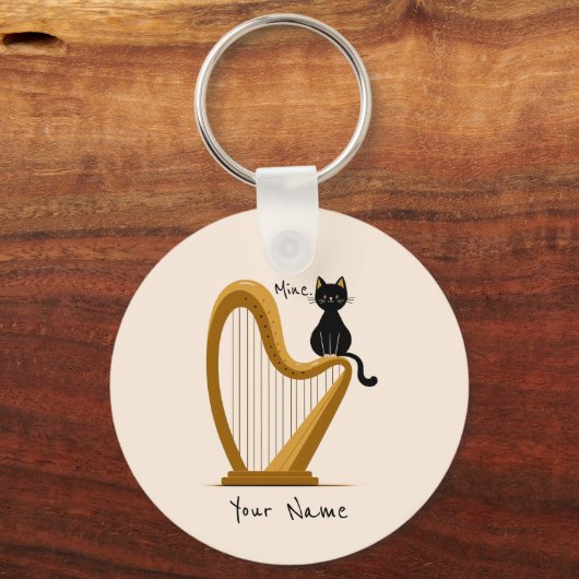 Gepersonaliseerde Harp en Kat Sleutelhanger (Achterkant)