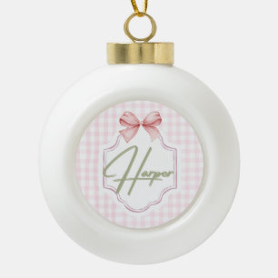 Gepersonaliseerde Harper Baby Girl Nursery Bow & G Keramische Bal Ornament