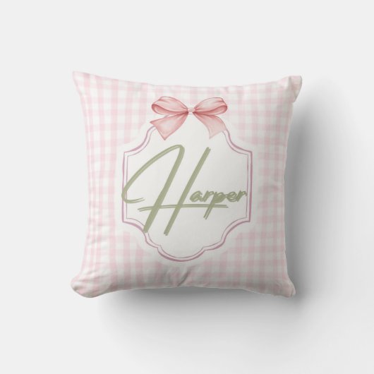 Gepersonaliseerde Harper Baby Girl Nursery Bow & G Kussen (Voorkant)