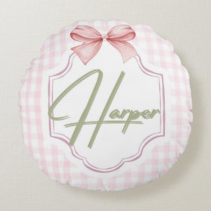 Gepersonaliseerde Harper Baby Girl Nursery Bow & G Rond Kussen