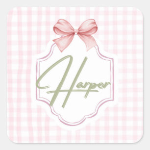 Gepersonaliseerde Harper Baby Girl Nursery Bow & G Vierkante Sticker