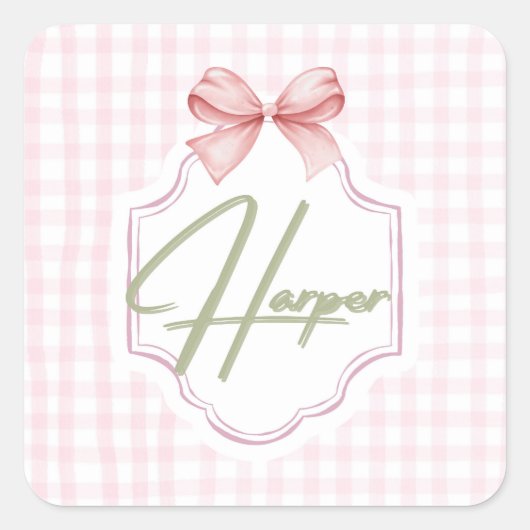 Gepersonaliseerde Harper Baby Girl Nursery Bow & G Vierkante Sticker (Voorkant)
