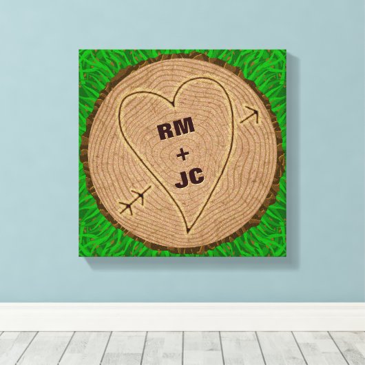 Gepersonaliseerde harsbeende Initialen Houtbomen Canvas Afdruk (Insitu (Houten vloer))