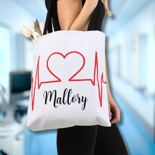 Gepersonaliseerde Hart Eenvoudige Medische Naam Tote Bag
