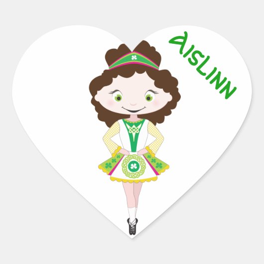 GEPERSONALISEERDE HART Ierse danser dansend bruin Hart Sticker (Voorkant)
