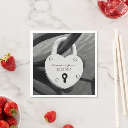 Gepersonaliseerde hart liefde slot foto bruiloft s servet (Insitu)