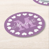 Gepersonaliseerde hart monogram bruiloft partij on ronde kartonnen onderzetter (Gebogen)
