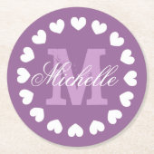 Gepersonaliseerde hart monogram bruiloft partij on ronde kartonnen onderzetter (Voorkant)