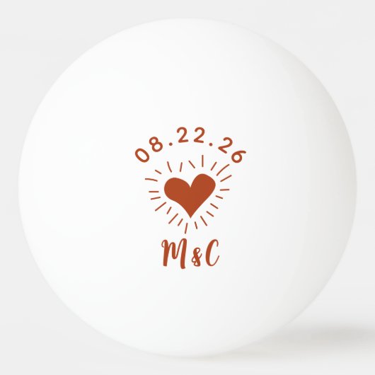 Gepersonaliseerde hart Monogram bruiloft Pingpongbal (Achterkant)