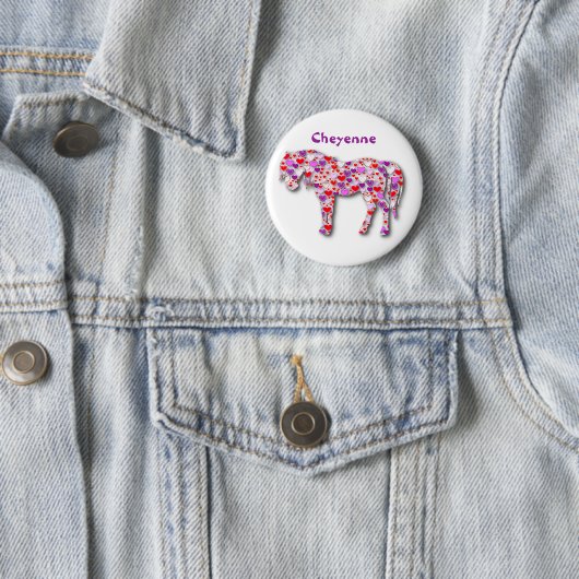 Gepersonaliseerde Hart Paard Roze - Button (In situ)