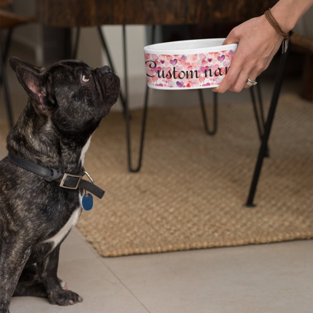 Gepersonaliseerde Hart Patroon Pet Bowl Voerbakje (Custom Name Heart Pattern Bowl,
Personalized Watercolor Pet Bowl)
