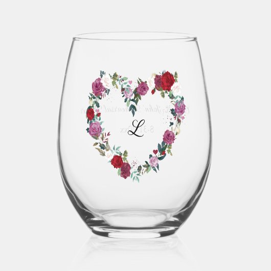 Gepersonaliseerde hart repetitie diner wijnglas zonder voet (Voorkant)