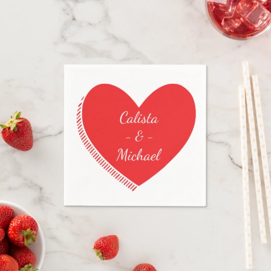 Gepersonaliseerde hart rood en wit bruiloft / part servetten (Insitu)