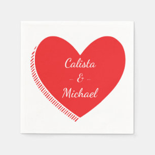 Gepersonaliseerde hart rood en wit bruiloft / part servetten