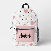 Gepersonaliseerde harten, bloemen en stippen bedrukte rugzak (Voorkant)