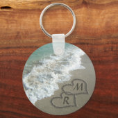 Gepersonaliseerde harten van het Monogram Zand op Sleutelhanger (Voorkant)