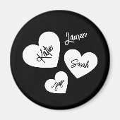 Gepersonaliseerde Harten Zwart & Wit Moederkoelkas Magneet (Voorkant)