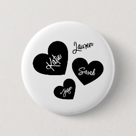 Gepersonaliseerde Harten Zwart & Wit Moeders Ronde Button 5,7 Cm