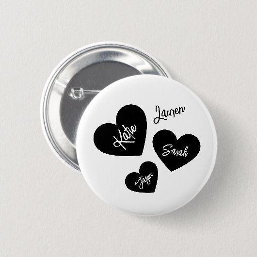 Gepersonaliseerde Harten Zwart & Wit Moeders Ronde Button 5,7 Cm (Voorkant /achterkant)