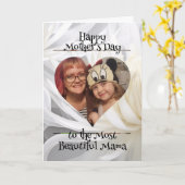 Gepersonaliseerde hartfoto en bericht voor mama kaart (Gele Bloem)