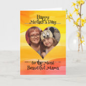 Gepersonaliseerde hartfoto en bericht voor mama kaart (Gele Bloem)