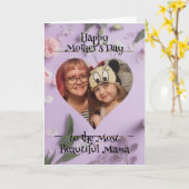 Gepersonaliseerde hartfoto en bericht voor mama kaart (Gele Bloem)