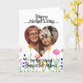 Gepersonaliseerde hartfoto en bericht voor mama kaart (Gele Bloem)