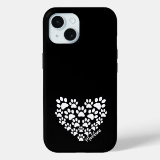 Gepersonaliseerde hartpoot afdrukken iPhone 15 case