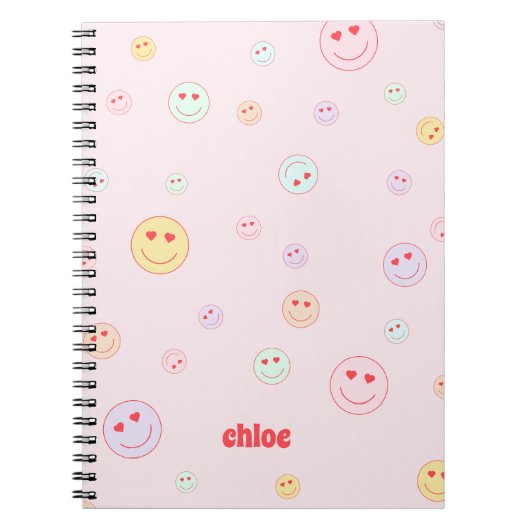 Gepersonaliseerde hartsogen Happy Face-Notitieboek Notitieboek (Voorkant)