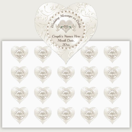 Gepersonaliseerde hartvormige, bruiloft stickers