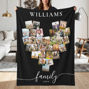 Gepersonaliseerde hartvormige Familie Fotocollage Fleece Deken