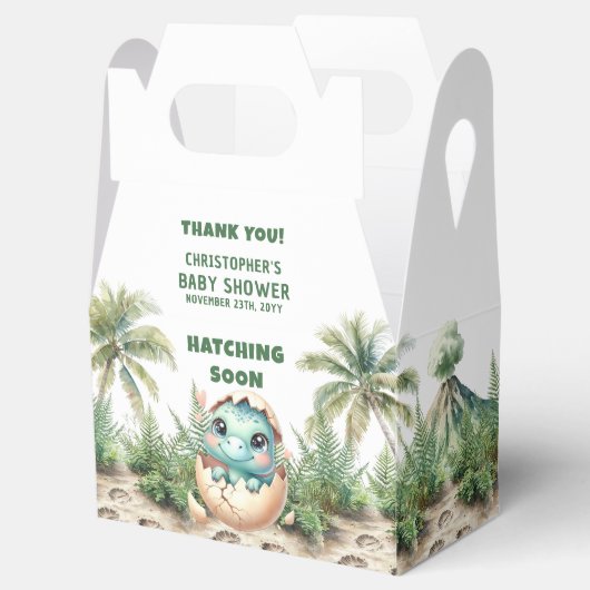 Gepersonaliseerde Hatching Soon Boy Dinosaurus Box Bedankdoosjes (Geopend)