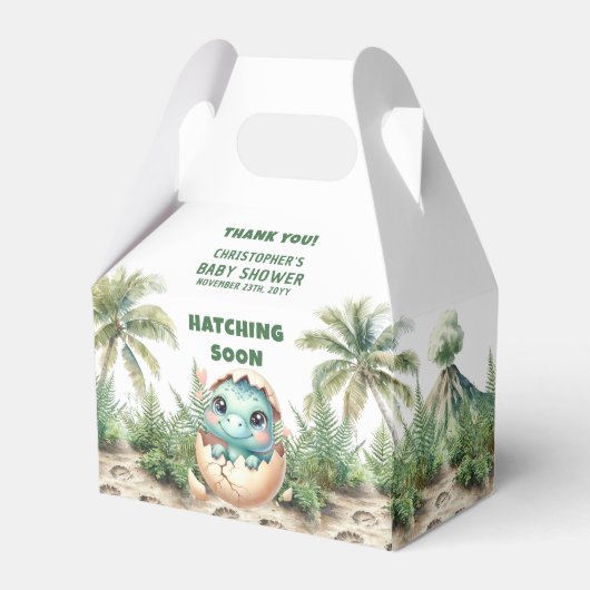 Gepersonaliseerde Hatching Soon Boy Dinosaurus Box Bedankdoosjes (Voorkant Zijde)