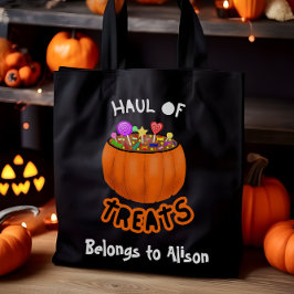 Gepersonaliseerde Haul of Treats Halloween Pumpkin Tote Bag