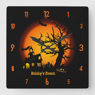 Gepersonaliseerde haunted House Halloween Wall Clo Vierkante Klok